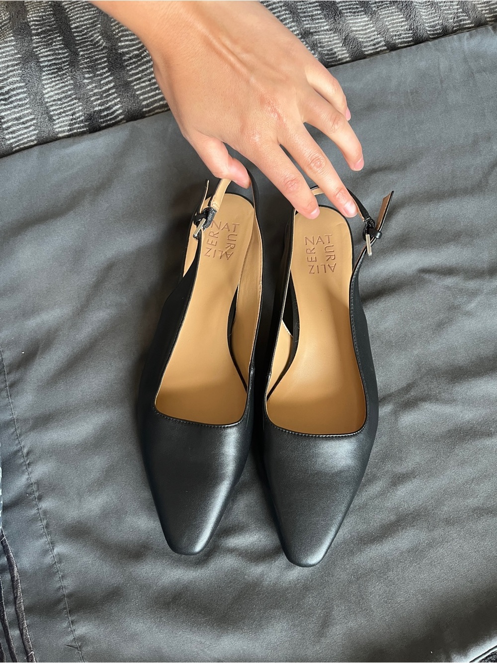 Naturalizer Black Leather Slingback Mules